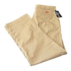 Dickies Flex Work Pants Twill Women’s 14 Long Khaki Relaxed Fit Straight Leg New